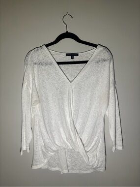 Saks Fifth Avenue White V-Neck Twist-Front Tunic Top